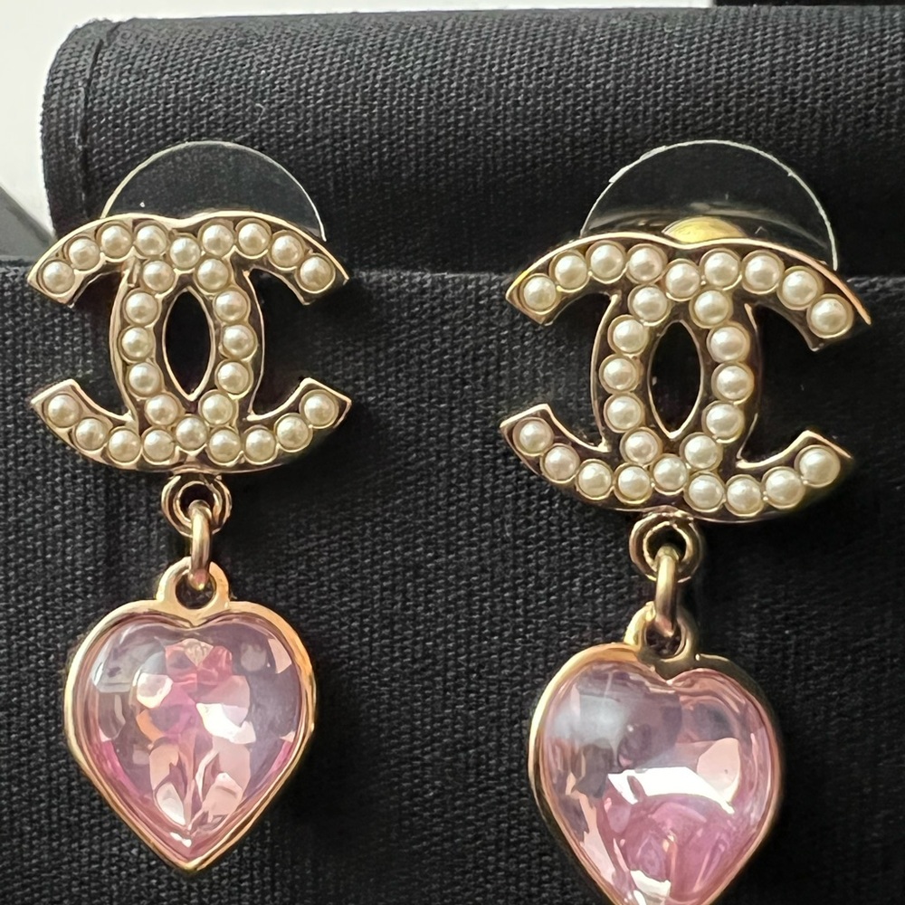 2022 Chanel earrings new box gift bag ribbon booklet pink drop crystal pearls